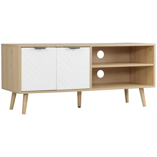 Modern TV Stand, Living Room TV Stand with 2 Doors and 2 Storage Shelves for Bedroom, Up To 46" TV, 110x39x48.8 Cm