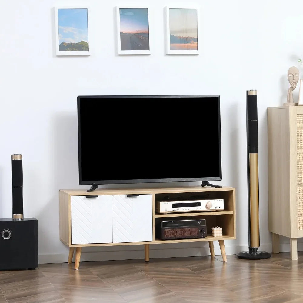 Modern TV Stand, Living Room TV Stand with 2 Doors and 2 Storage Shelves for Bedroom, Up To 46" TV, 110x39x48.8 Cm
