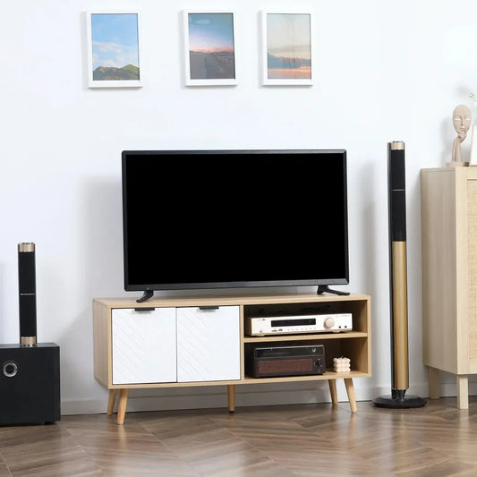 Modern TV Stand, Living Room TV Stand with 2 Doors and 2 Storage Shelves for Bedroom, Up To 46" TV, 110x39x48.8 Cm