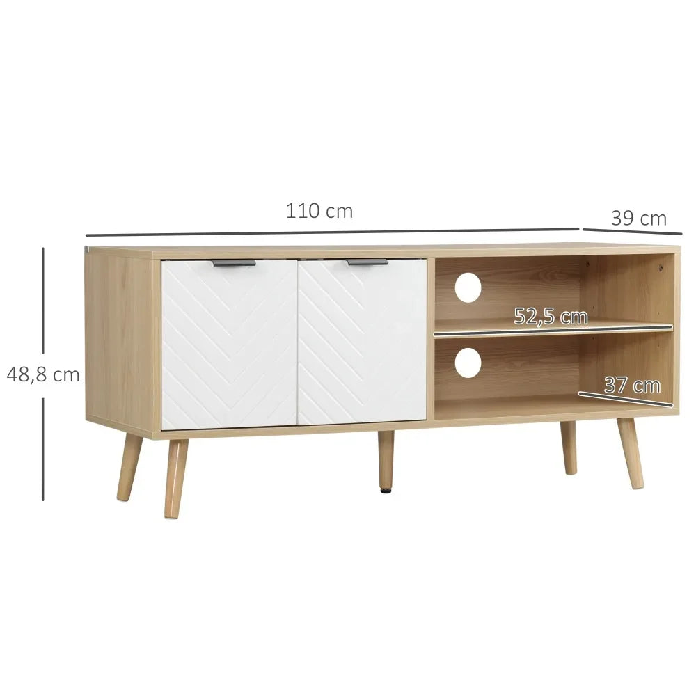 Modern TV Stand, Living Room TV Stand with 2 Doors and 2 Storage Shelves for Bedroom, Up To 46" TV, 110x39x48.8 Cm
