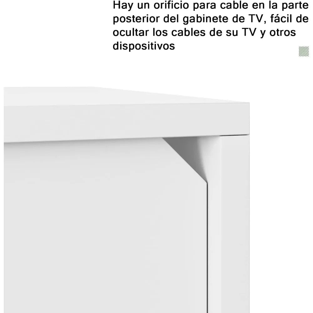 Bright White TV Cabinet with 12 LED Lights, Living Room TV Table with 2 Folding Doors, 120 Cm