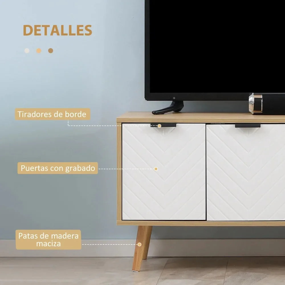 Modern TV Stand, Living Room TV Stand with 2 Doors and 2 Storage Shelves for Bedroom, Up To 46" TV, 110x39x48.8 Cm